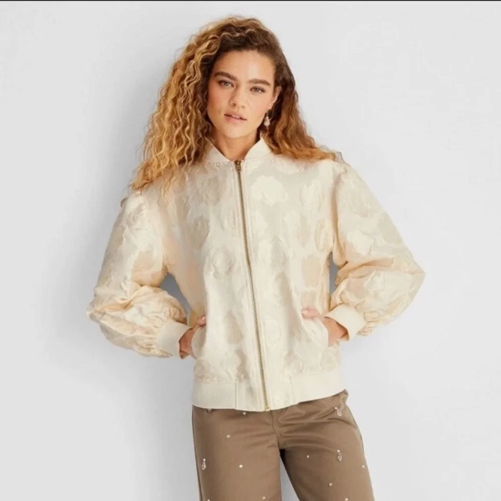 Women's Brocade Relaxed Bomber Jacket - Future Collective Cream Floral Large